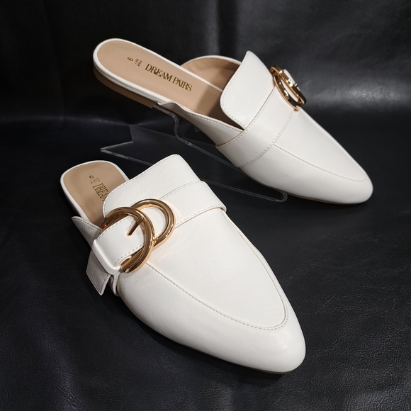 Dream Pairs Women's White Pointed Toe Flat Slip On Mules Size 9 - Picture 4 of 16